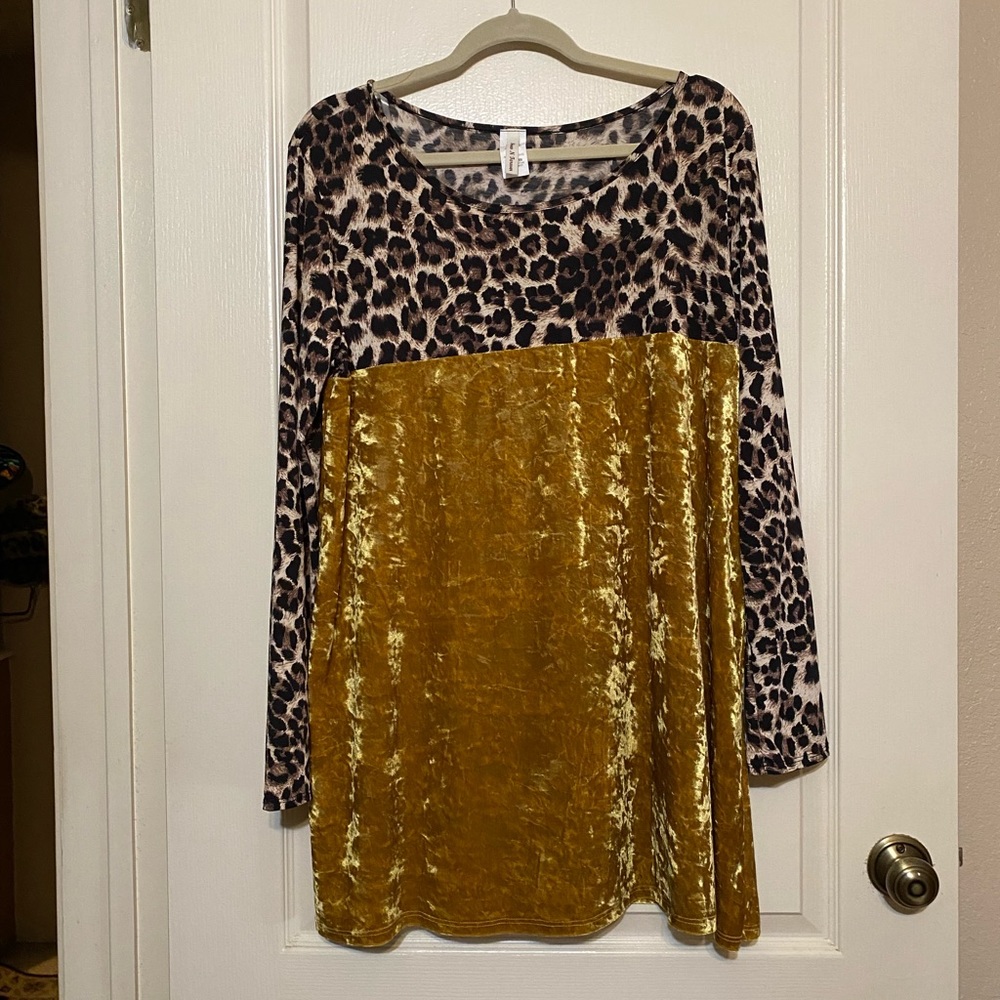 Down and forever, leopard and gold velvet top.